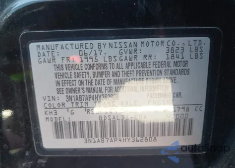 2017 Nissan Sentra Sv from USA, damaged, VIN 3N1AB7AP4HY362808